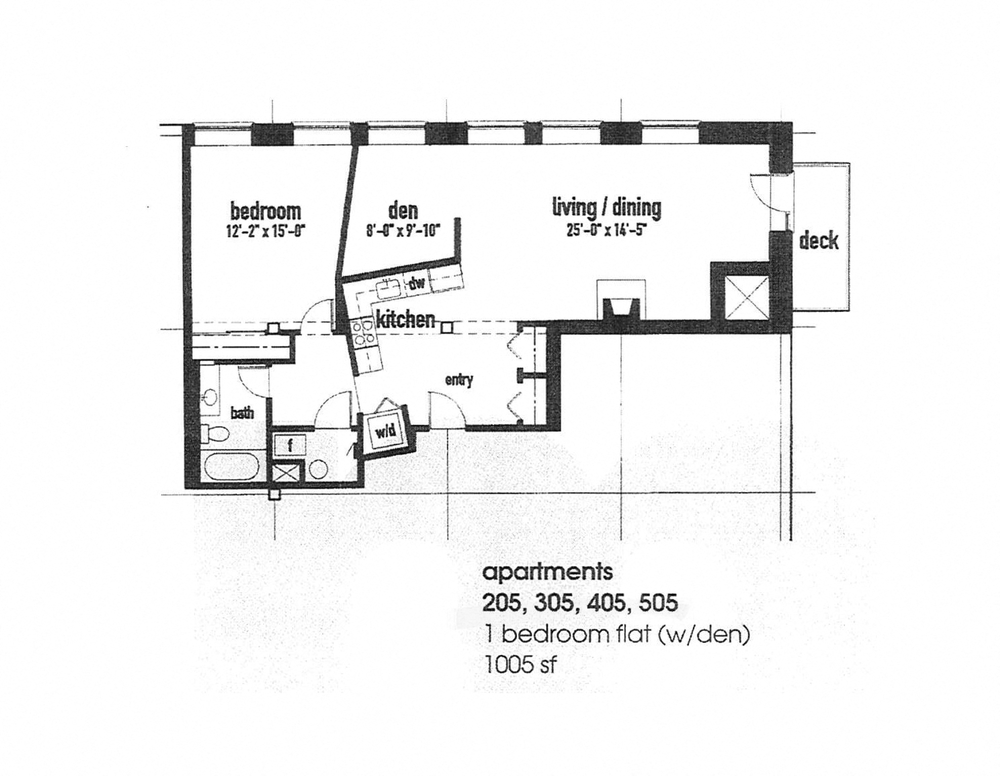 Floor plan for 1 bed, 1 bath, 1003 sqft